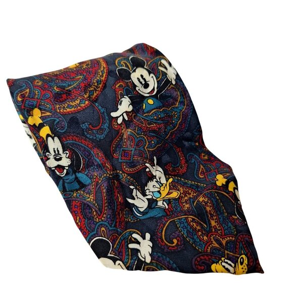 Vintage Disney Store Mickey Donald Goofy Pluto Silk Necktie - Picture 1 of 7